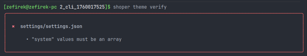 Theme verify settings/settings json failed